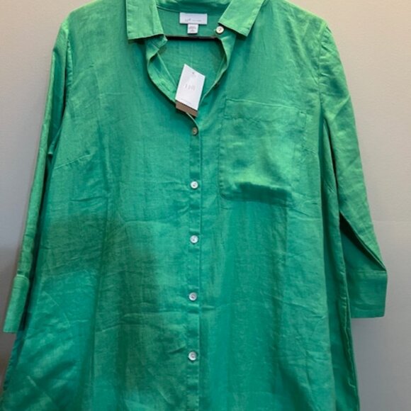 J. Jill Love Linen Shirt Dress Ocean Green Button Down Midi, Size M, NEW - Picture 2 of 12